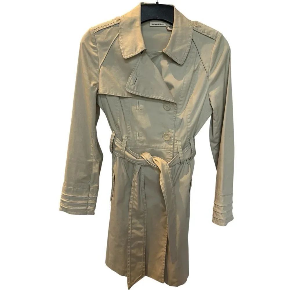 DKNY Jeans Light Tan Women's Cotton Trench Coat Size Medium Double Breasted